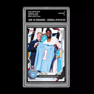 Graded 10 Carnell Tate 2026 TOPPS NOW RC Rookie Card Titans Football