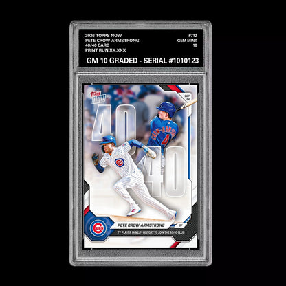 Graded 10 Pete Crow-Armstrong 2026 MLB Topps NOW - Card #712 40/40 PCA PRESALE Football