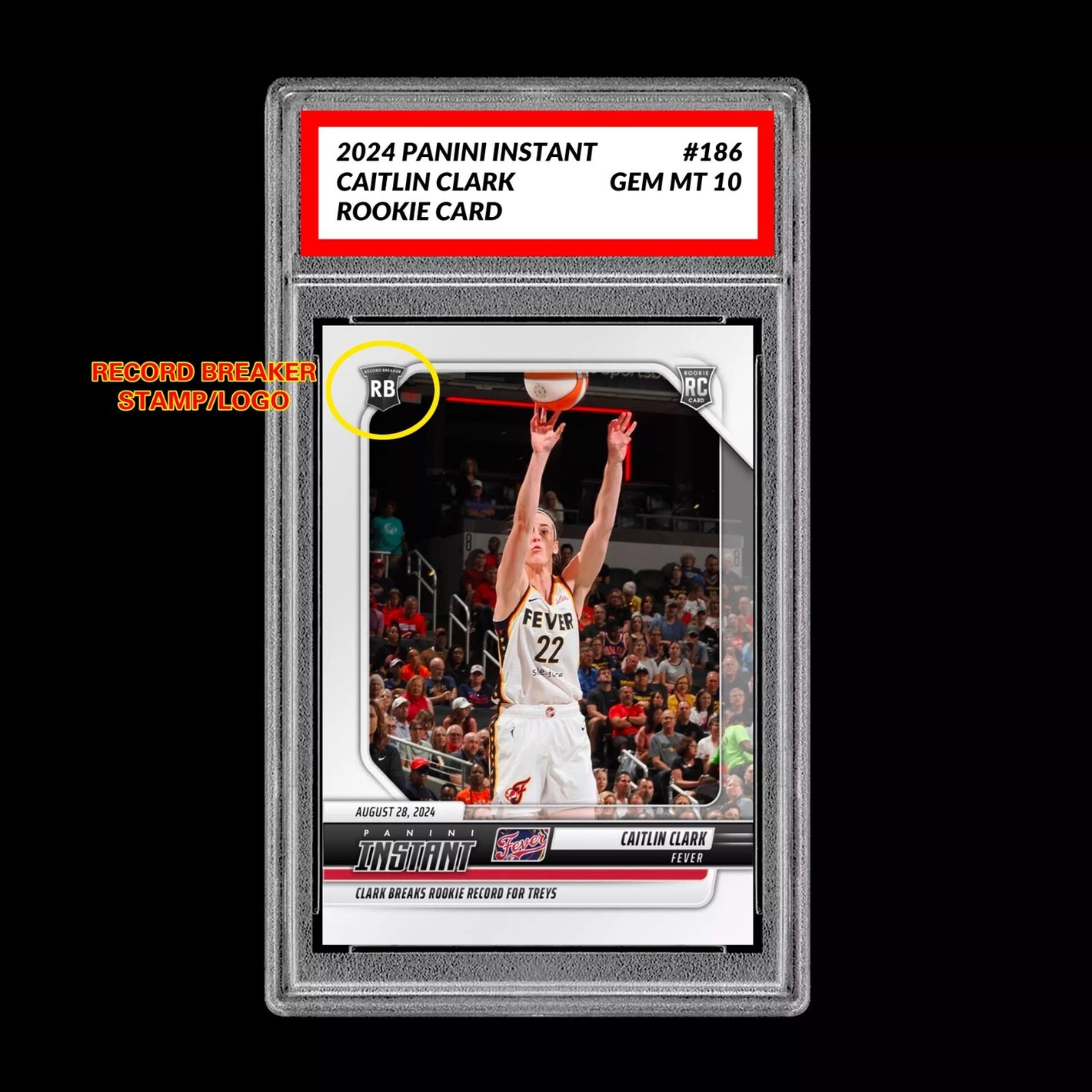 Graded 10 CAITLIN CLARK #186 RC ROOKIE Card 2024 Panini Instant Indiana Fever Basketball
