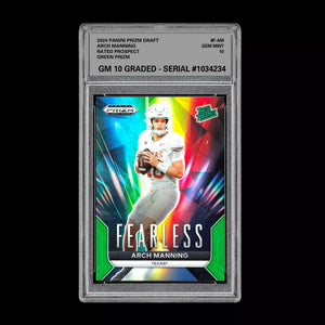 Graded 10 Arch Manning #F-AM Fearless Green 2024 Panini Prizm Draft RC Rookie Football