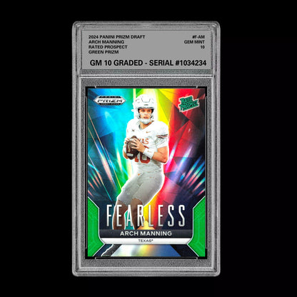 Graded 10 Arch Manning #F-AM Fearless Green 2024 Panini Prizm Draft RC Rookie Football
