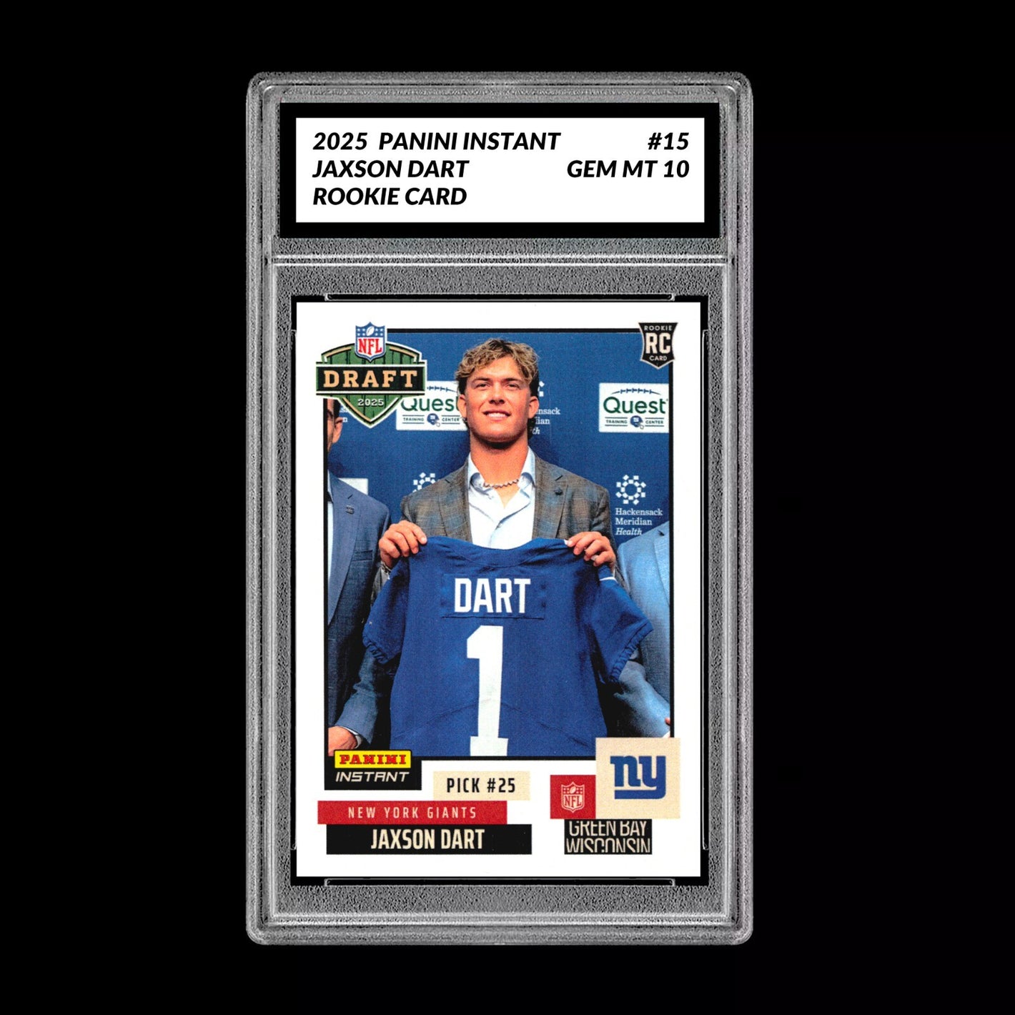 Graded 10 Jaxson Dart RC Rookie 2025 Panini Instant NFL Draft #15 NY Giants Football