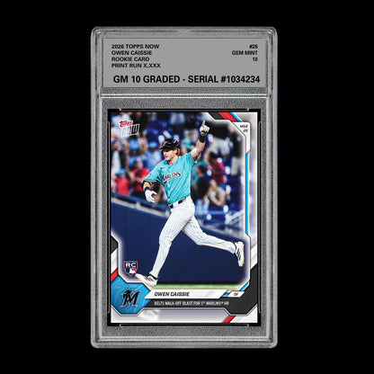 Graded 10 Owen Caissie Rookie Card 26 2026 Topps NOW Miami Marlins PRESALE Baseball