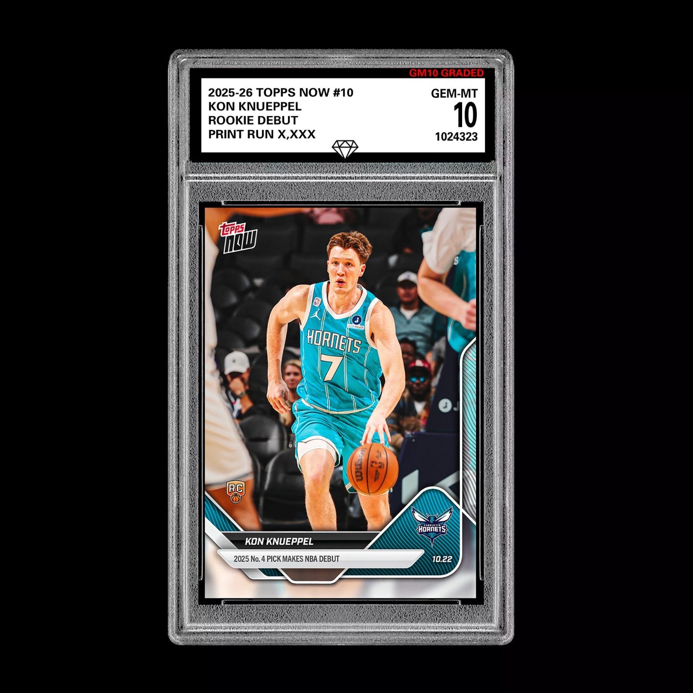Graded 10 Kon Knueppel Rookie Card #10 RC 2025-26 Topps Now Basketball Hornets Basketball