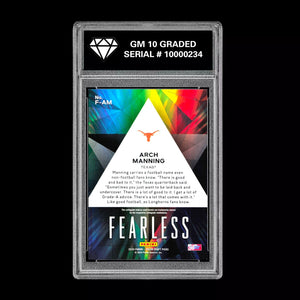 Graded 10 Arch Manning #F-AM Fearless Green 2024 Panini Prizm Draft RC Rookie Football