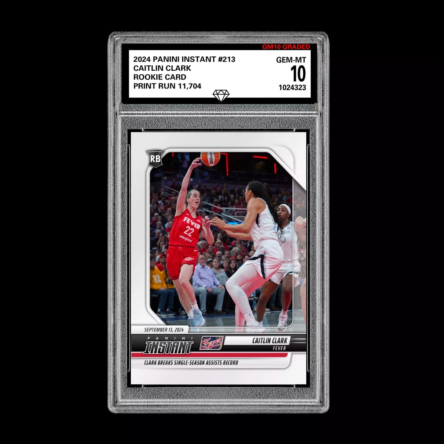 Graded 10 CAITLIN CLARK RC ROOKIE Card 2024 Panini Instant #213 Indiana Fever Basketball