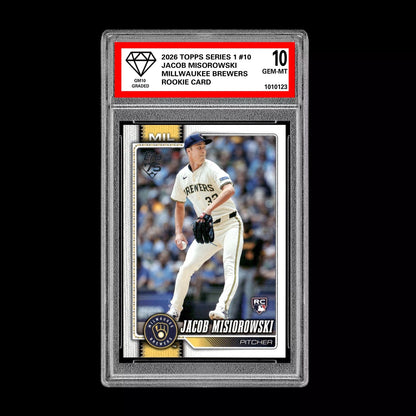 Graded 10 Jacob Misorowski #10  Rookie Card RC 2026  Topps Series 1 Brewers Baseball