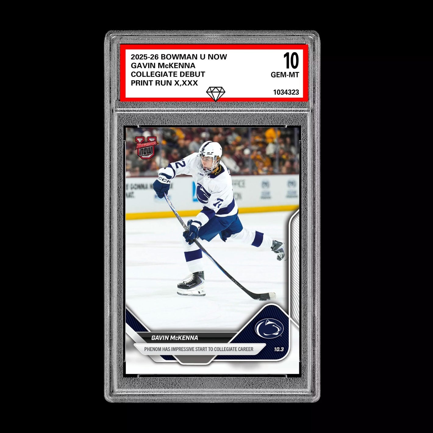 Graded 10 Gavin McKenna #1 Topps Now Bowman U Rookie Penn State Hockey RC Card Ice Hockey
