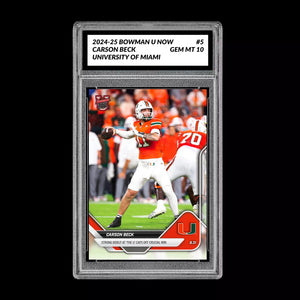 Graded 10 Carson Beck Debut Miami U 2025 Bowman U NOW Football Card 5 RC Rookie Football