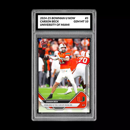 Graded 10 Carson Beck Debut Miami U 2025 Bowman U NOW Football Card 5 RC Rookie Football