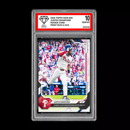 Graded 10 Justin Crawford Rookie Card 39 2026 Topps NOW Phillies PRESALE Baseball