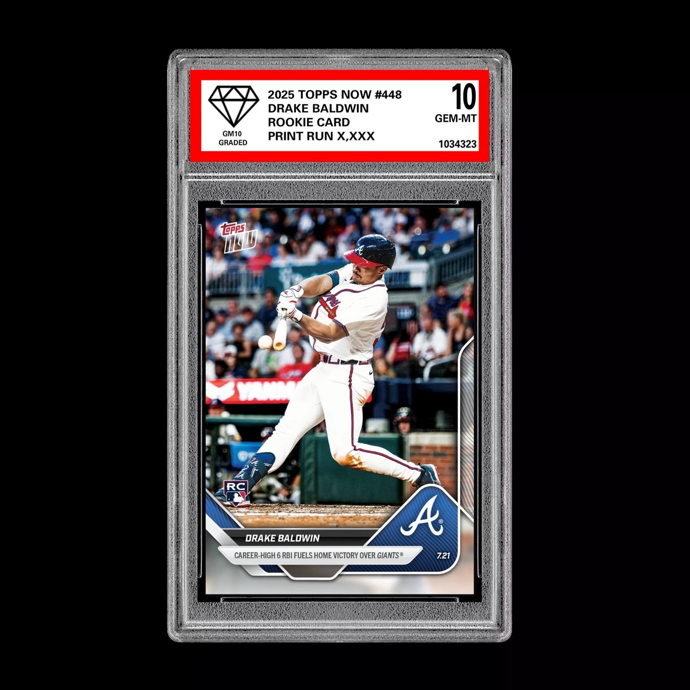 Graded 10 Drake Baldwin 2025 Topps Now #448 RC Rookie Atlanta Braves  Baseball