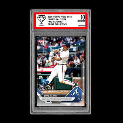 Graded 10 Drake Baldwin 2025 Topps Now #448 RC Rookie Atlanta Braves  Baseball