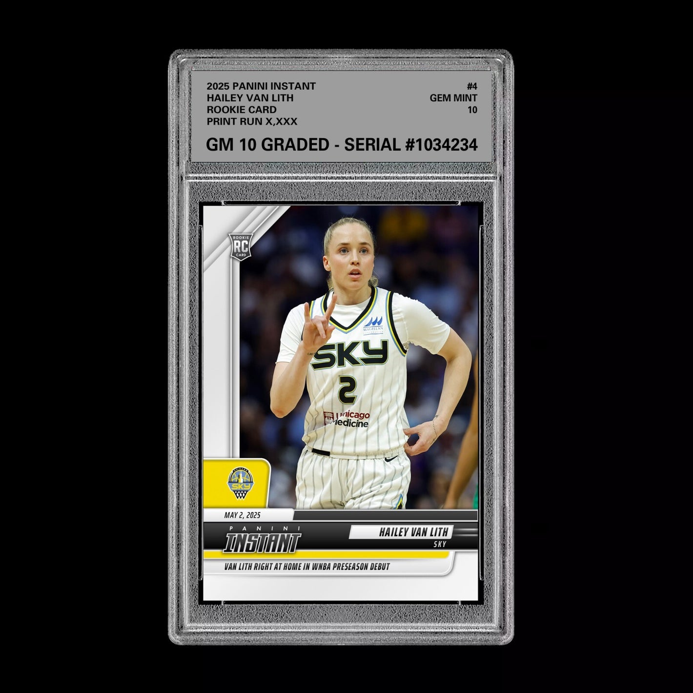Graded 10 Hailey Van Lith #4 Chicago Sky 2025 Panini Instant RC Rookie  Basketball