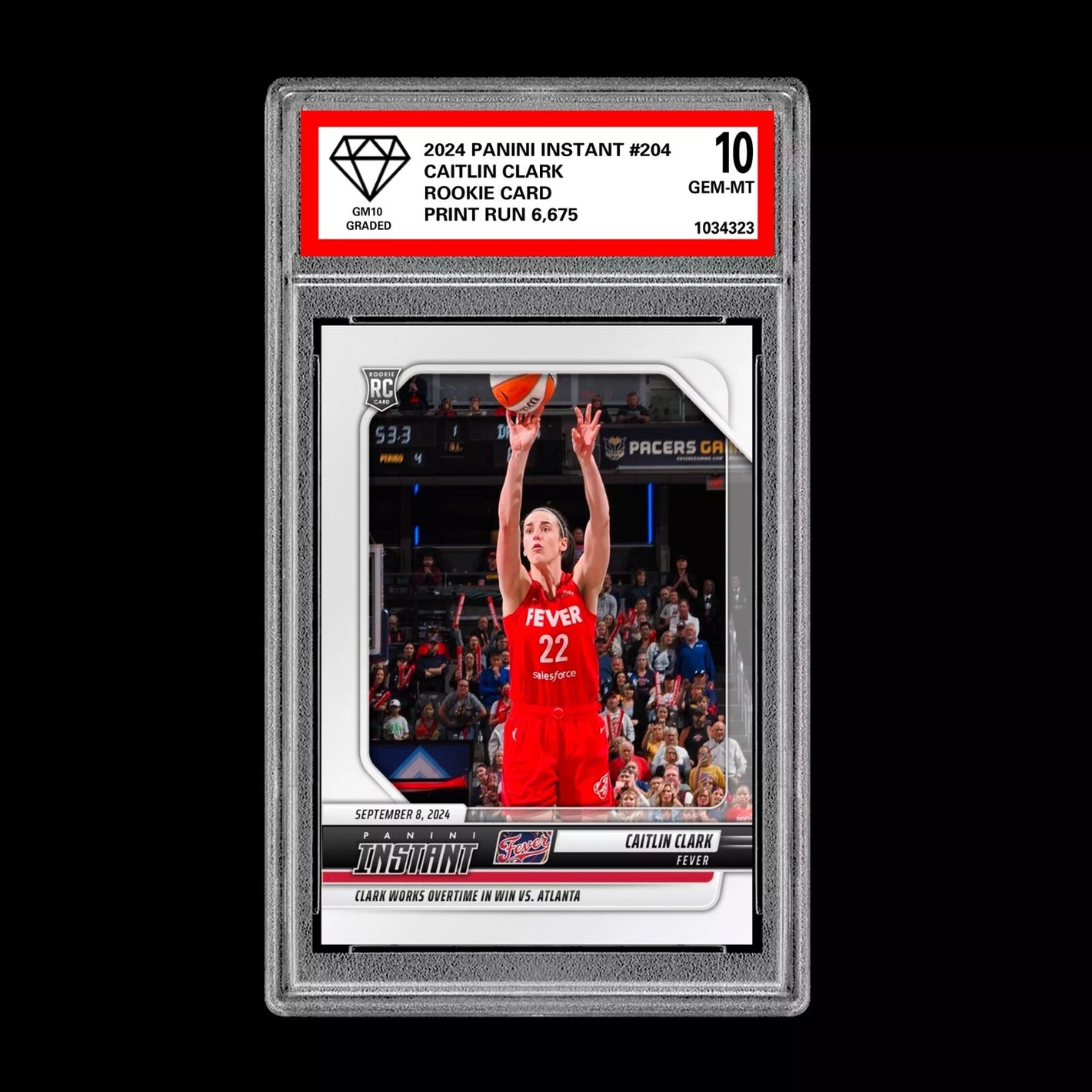 Graded 10 CAITLIN CLARK 2024 Panini Instant #204 Indiana Fever RC ROOKIE Card Basketball