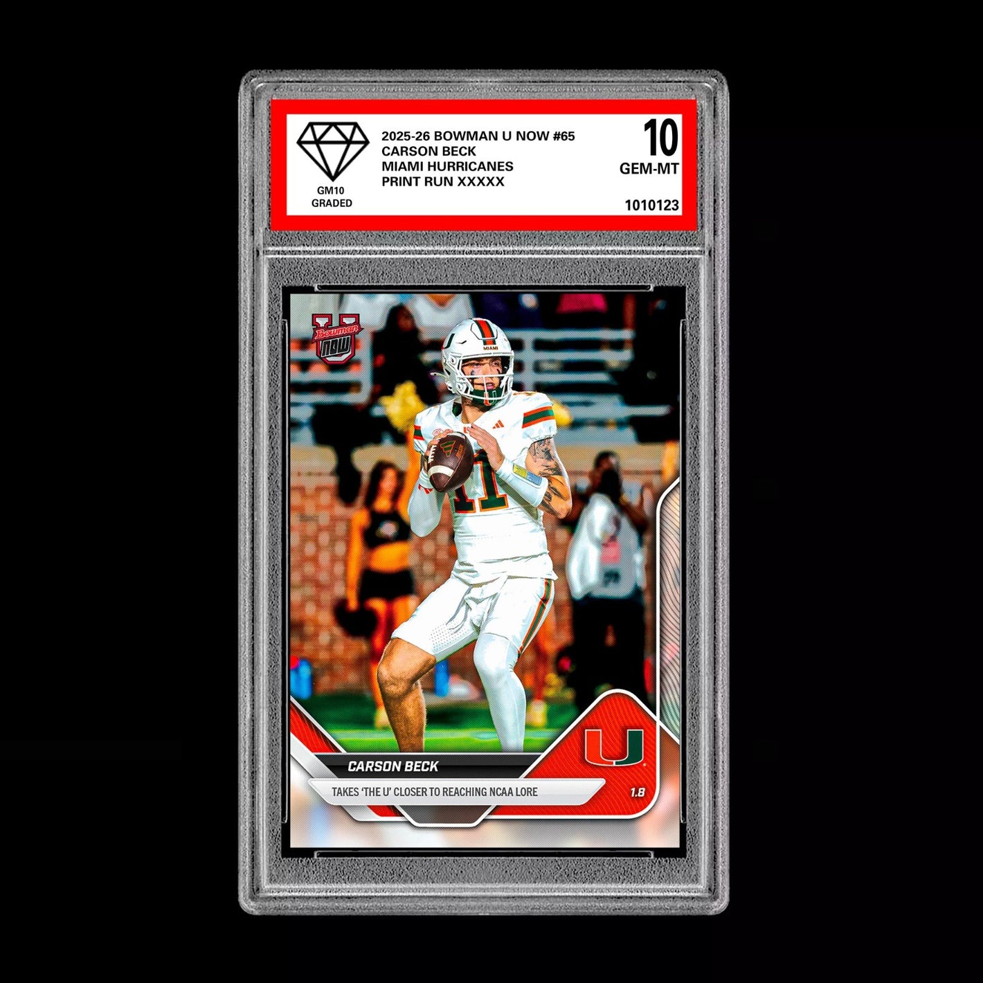 Graded 10 Carson Beck #65 Miami Hurricanes 2025-26 Bowman U NOW PRESALE Basketball
