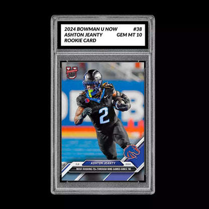 Graded 10 Ashton Jeanty Boise State 2024 Bowman U NOW Football Card 38 RC Rookie Football
