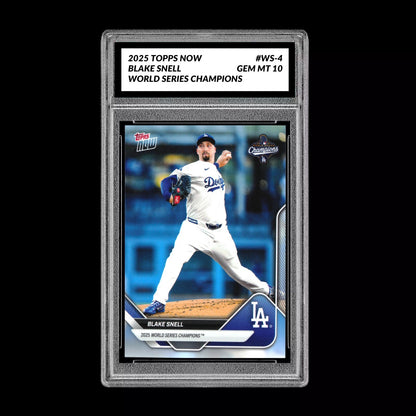 Graded 10 BLAKE SNELL #WS-4 2025 Topps Now World Series Champions Dodgers Baseball