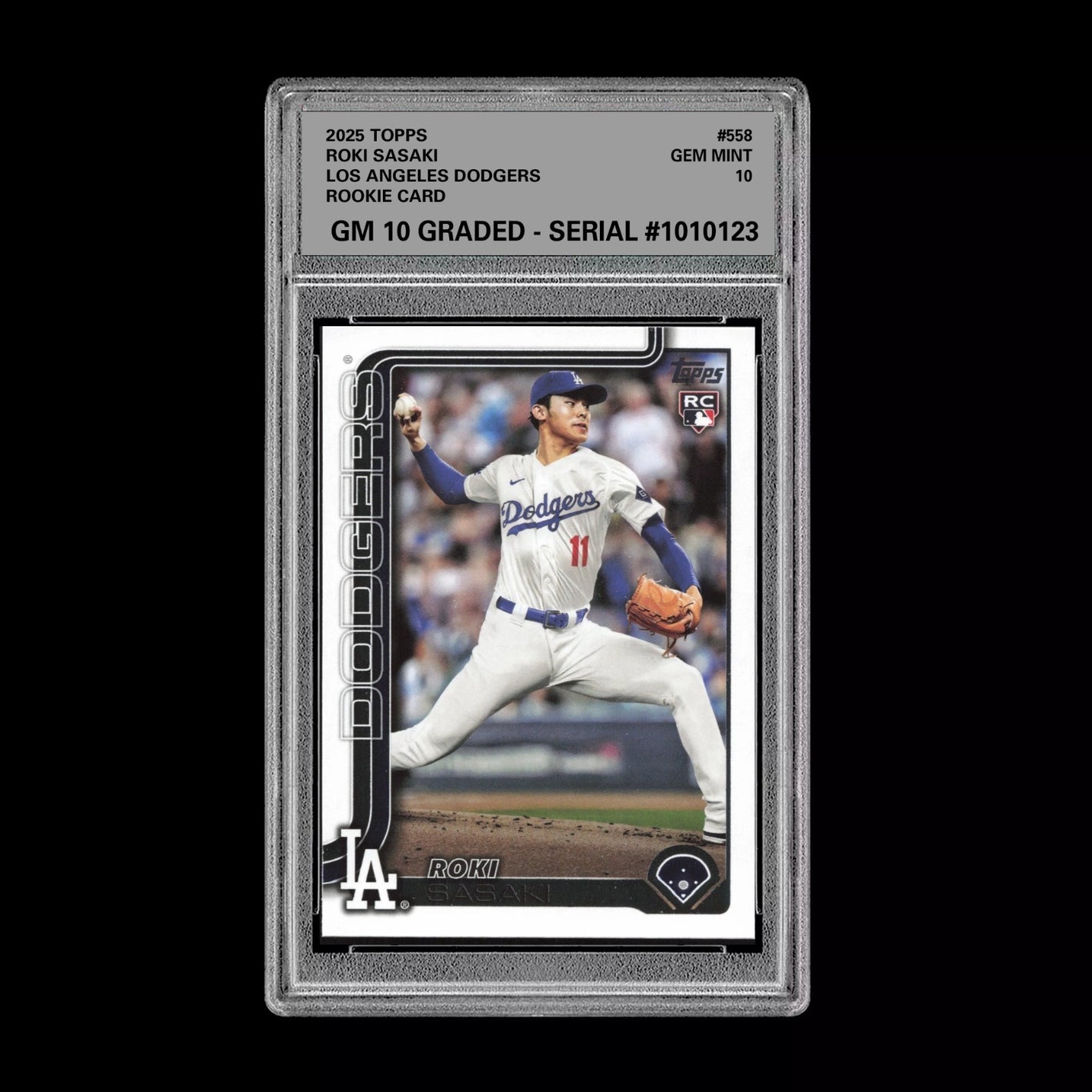Graded 10 Roki Sasaki Rookie Card #558 2025 Topps Series 2 Los Angeles Dodgers Baseball