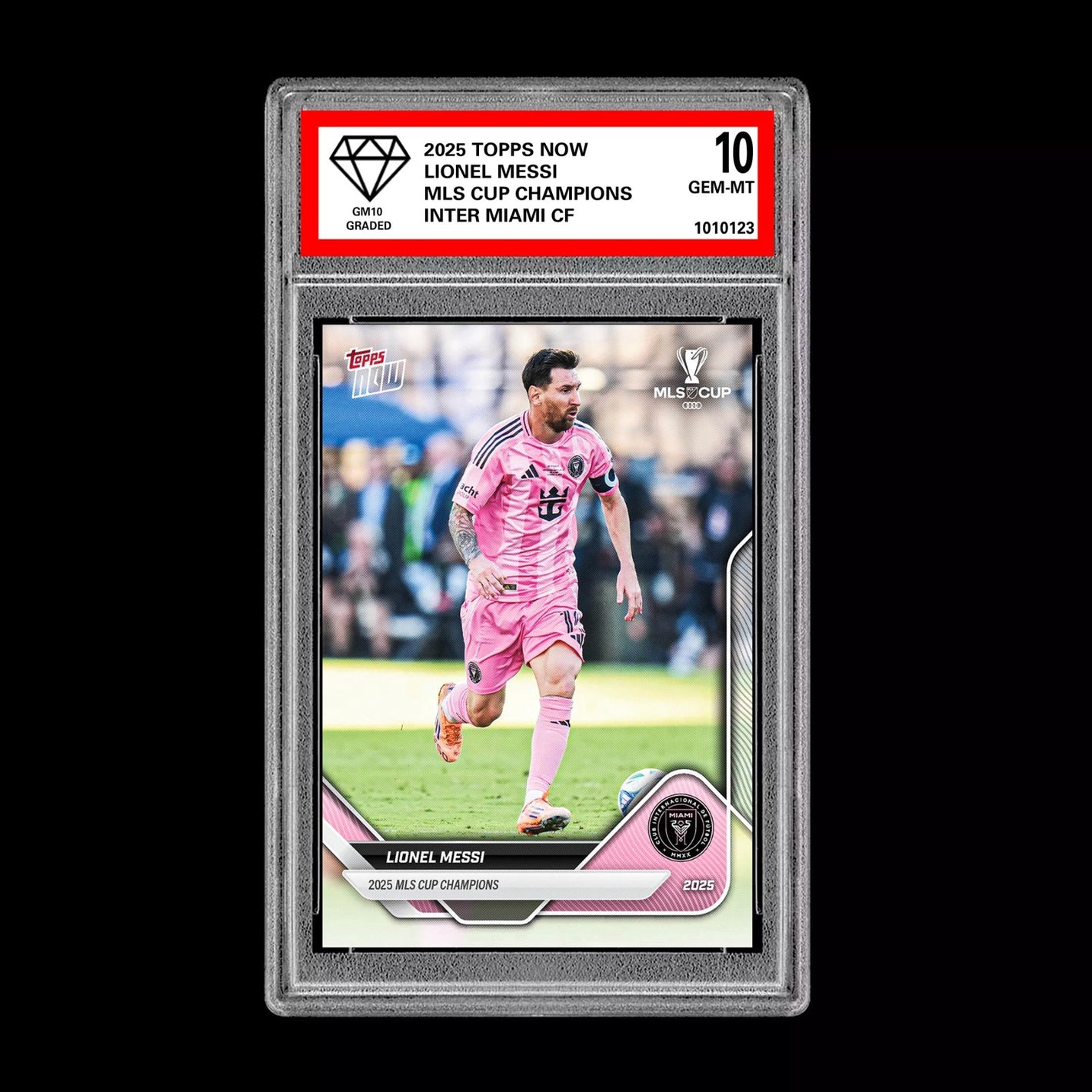 Graded 10 Lionel Messi MLS CUP CHAMPIONS Inter Miami FC 2025 Topps Now Presale Soccer
