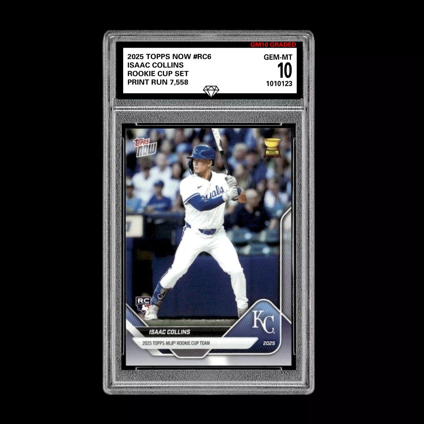 Graded 10 Isaac Collins RC Rookie Cup 2025 Topps Now #RC6 ROYALS Baseball