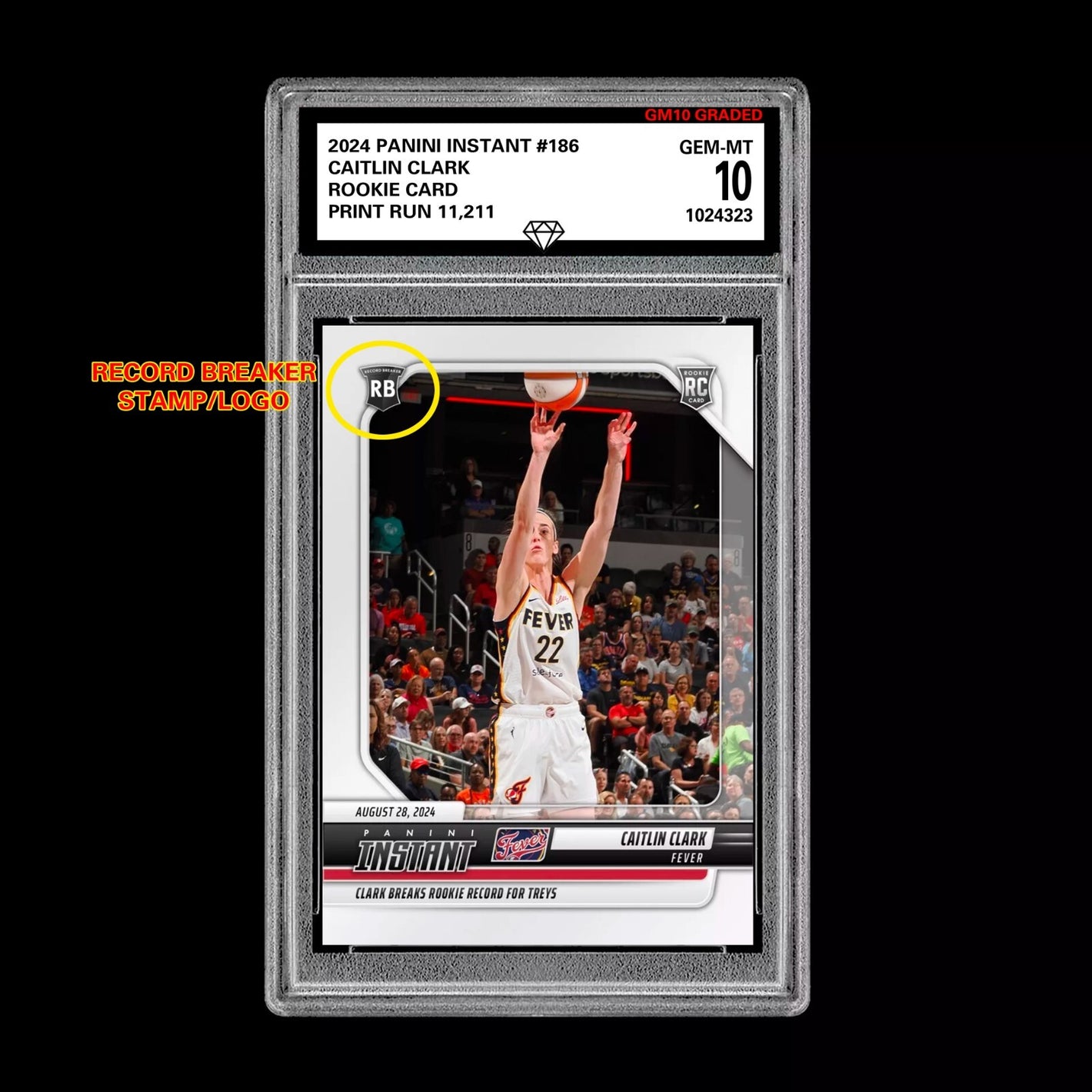 Graded 10 CAITLIN CLARK #186 RC ROOKIE Card 2024 Panini Instant Indiana Fever Basketball