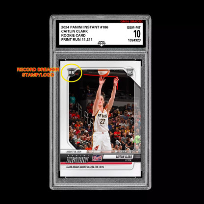 Graded 10 CAITLIN CLARK #186 RC ROOKIE Card 2024 Panini Instant Indiana Fever Basketball