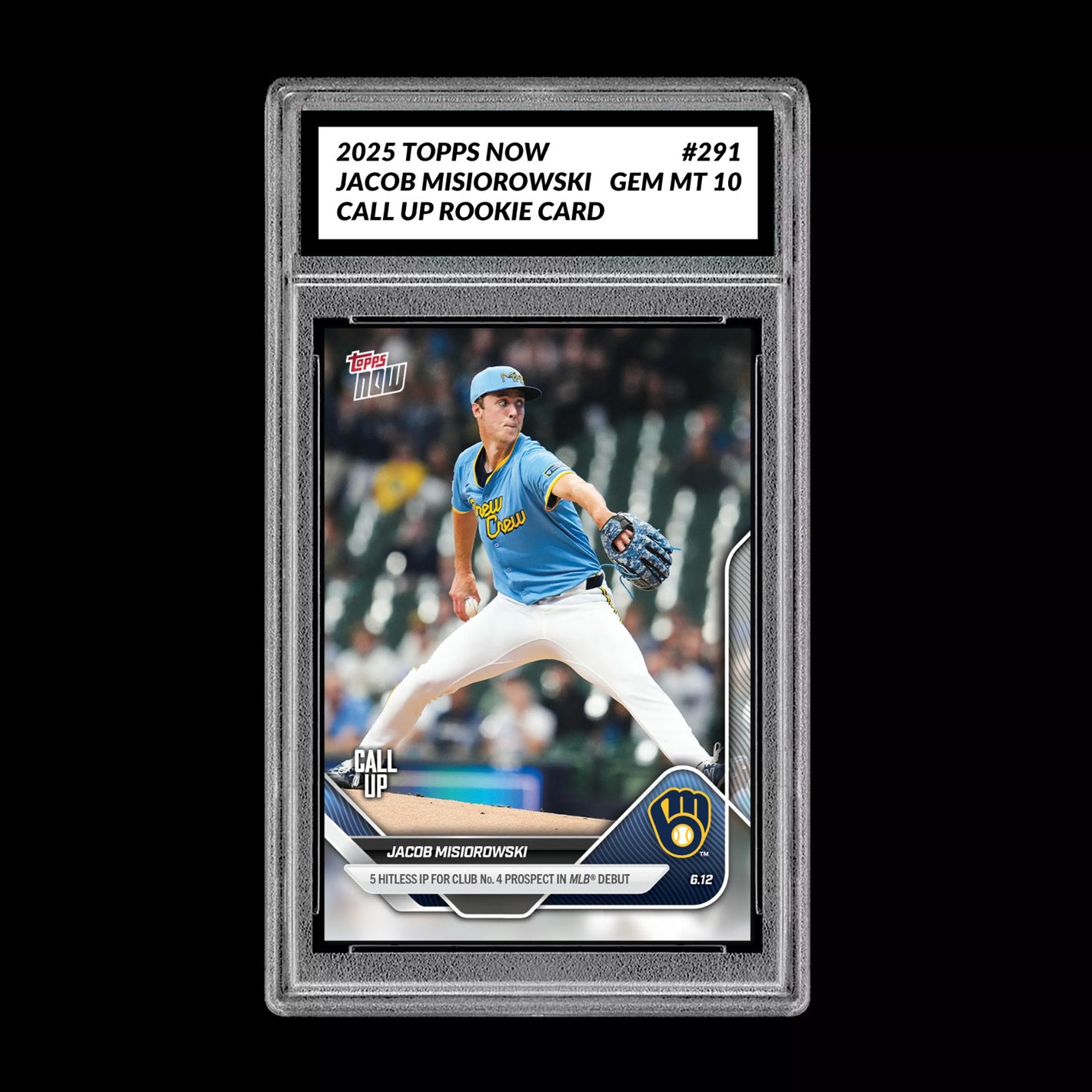 Graded 10 Jacob Misiorowski - 2025 TOPPS NOW #291 RC Rookie Call Up Card Baseball