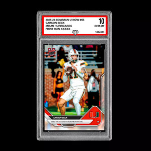 Graded 10 Carson Beck #65 Miami Hurricanes 2025-26 Bowman U NOW PRESALE Basketball