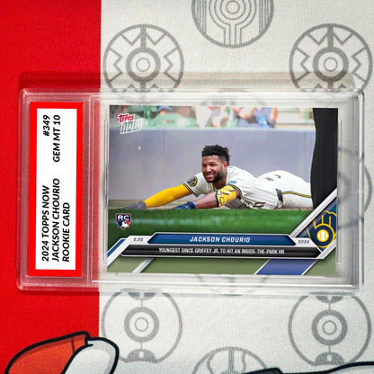 Graded 10 2024 Topps Now MLB #349 Jackson Chourio RC Brewers Rookie Card Baseball