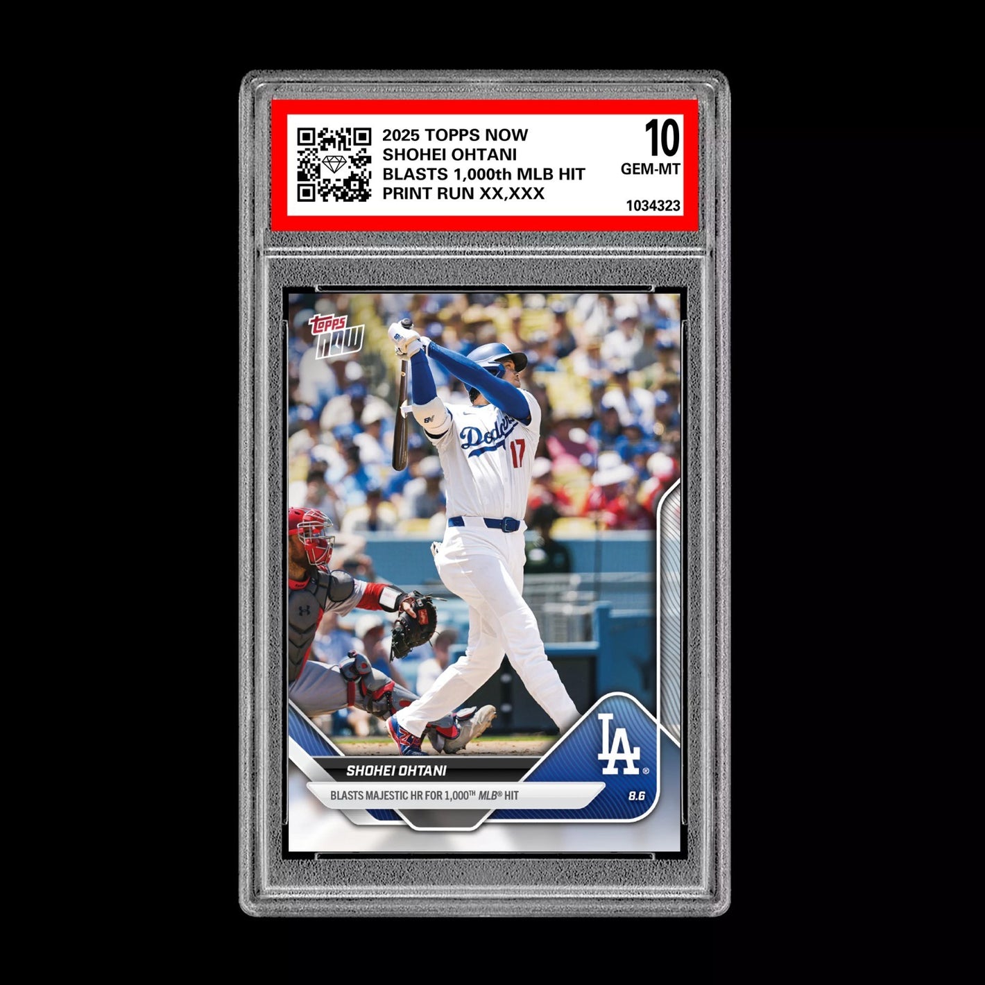 (SCAN THE CODE) Graded 10 Shohei Ohtani 2025 TOPPS NOW #527 1,000th HIT Baseball