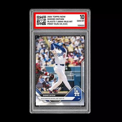 (SCAN THE CODE) Graded 10 Shohei Ohtani 2025 TOPPS NOW #527 1,000th HIT Baseball