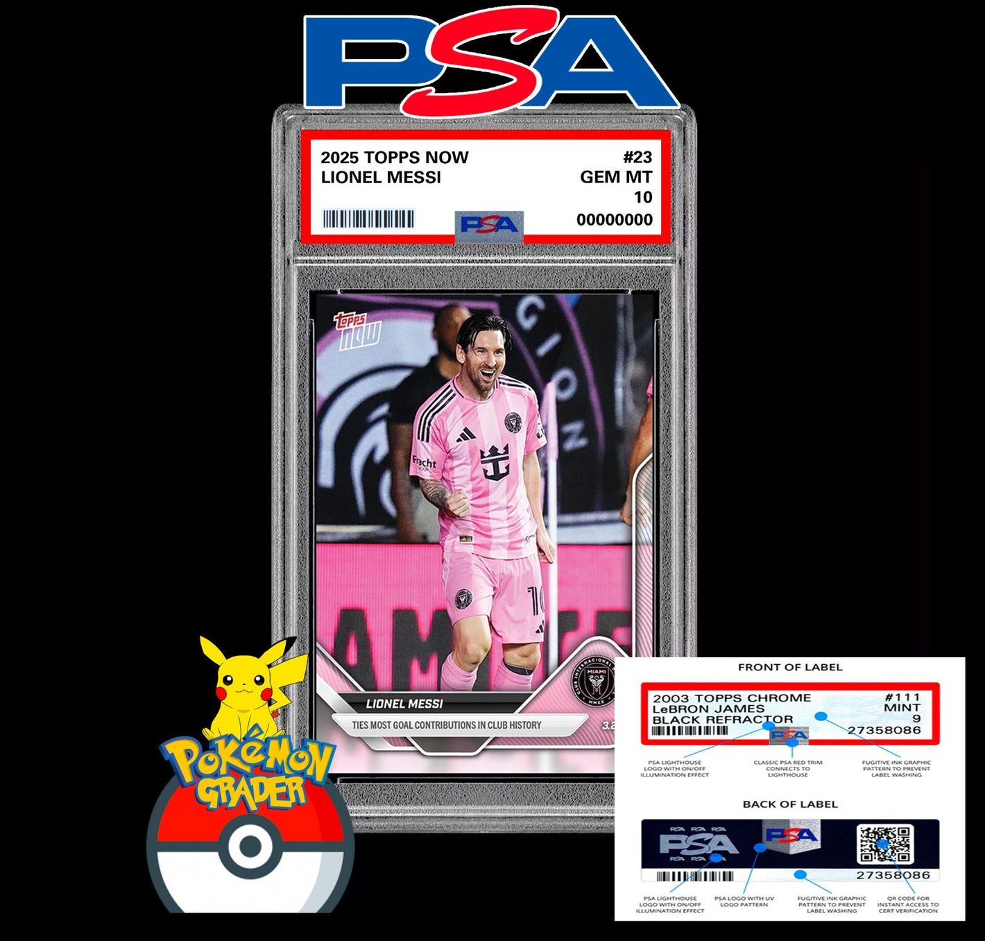 PRESALE PSA Graded 10 Lionel Messi 2025 MLS TOPPS NOW Card #23 TIES RECORD Soccer