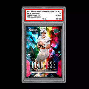 Graded 10 Arch Manning 2024 Panini Prizm F-AM RC Rookie Red Cracked Ice Football