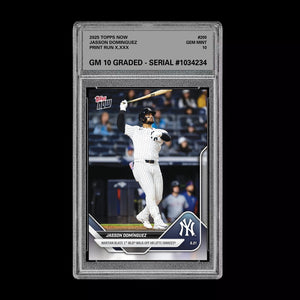 Graded 10 Jasson Dominguez 1st MLB Walk-Off 2025 MLB Topps NOW Card #200  Baseball