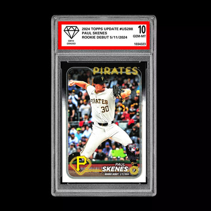Graded 10 Paul Skenes Rookie DEBUT Card 2024 MLB TOPPS UPDATE US288 Pirates RC Baseball