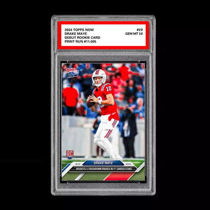 Graded 10 Drake Maye RC Rookie 2024 NFL Draft TOPPS NOW #10 Patriots 1st Start Football