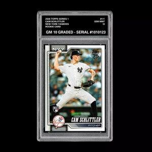 Graded 10 Cam Schlittler #111  Rookie Card RC 2026  Topps Series 1 Yankees Baseball