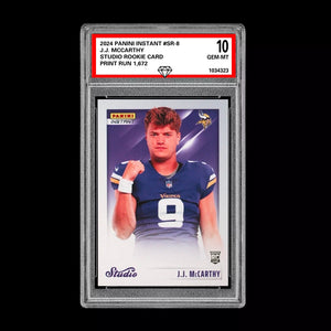 Graded 10 J.J. McCarthy - 2024 Panini Instant #SR-8 RC Studio Rookie Vikings Football