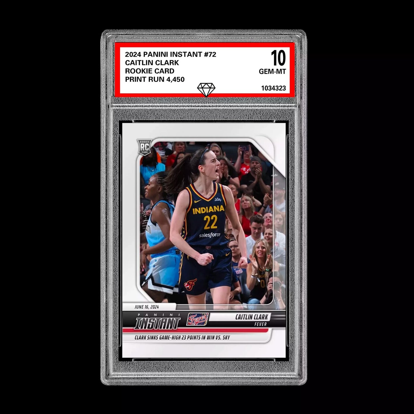 Graded 10 Caitlin Clark #72 2024 Panini Instant RC Rookie Card Indiana Fever Basketball