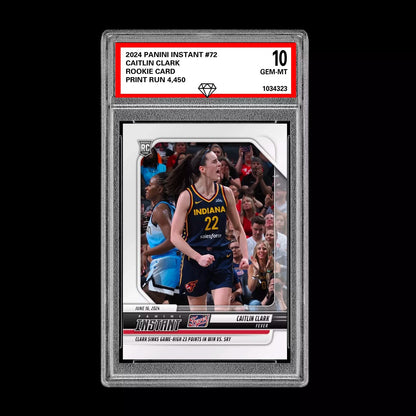 Graded 10 Caitlin Clark #72 2024 Panini Instant RC Rookie Card Indiana Fever Basketball