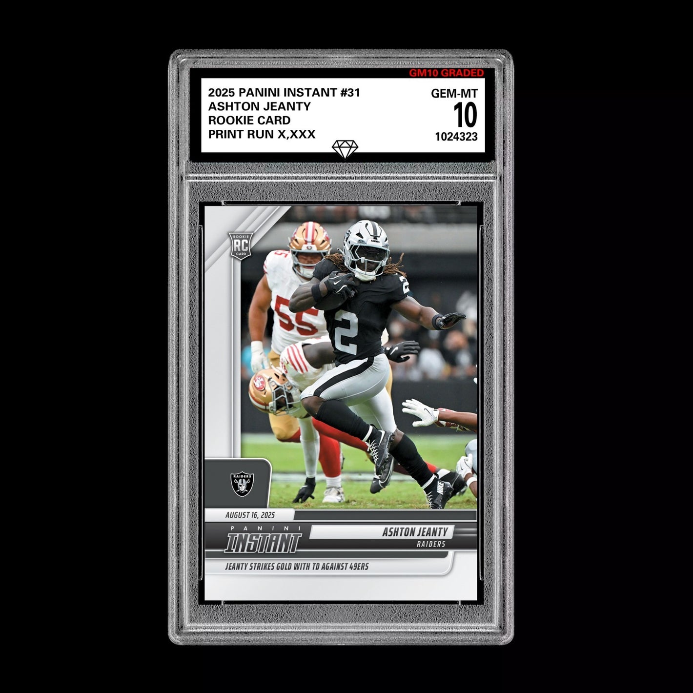 GM10 Graded 10 Ashton Jeanty RC ROOKIE SP 2025 Panini Instant NFL #31  Football