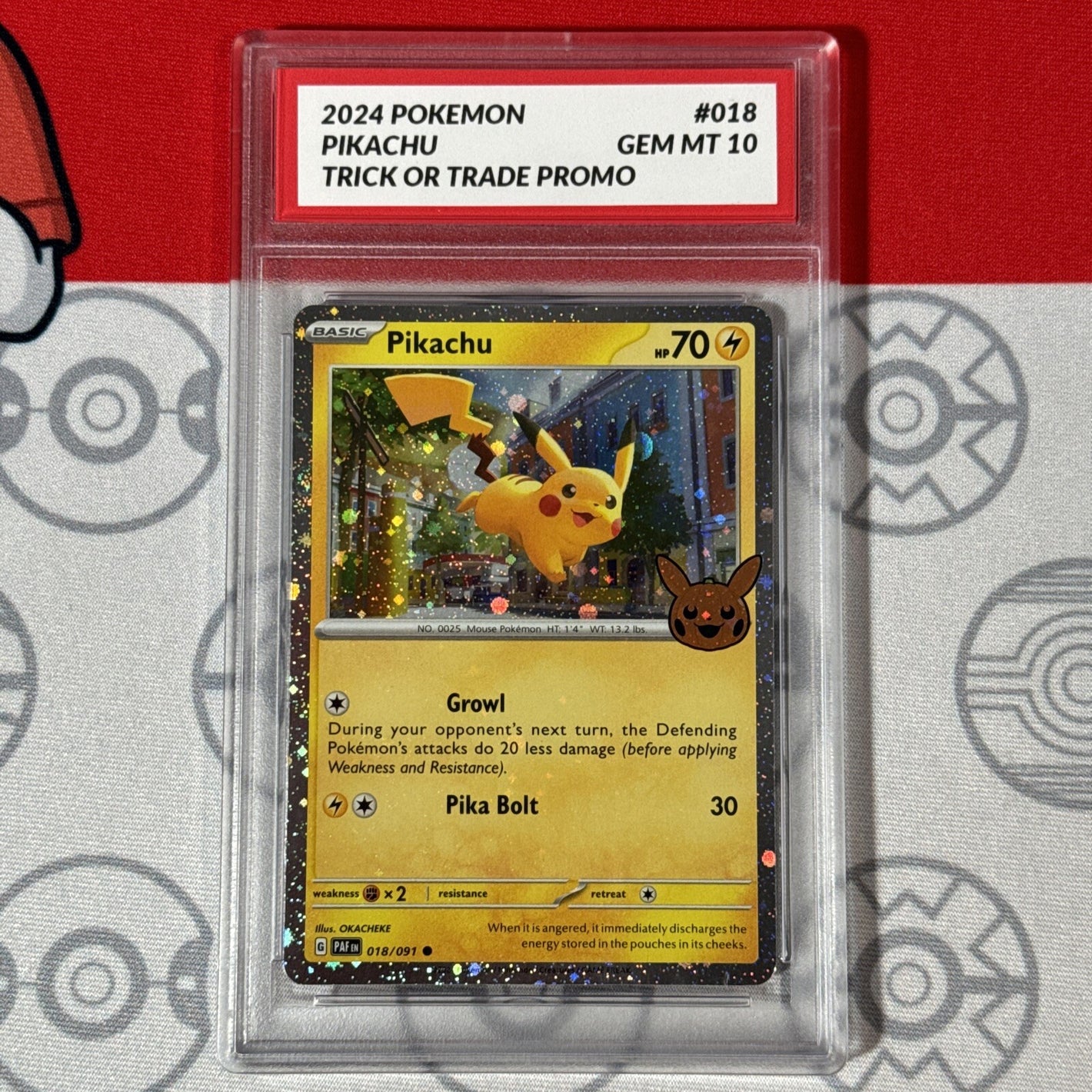 Graded 10 Pikachu 2024 Trick Or Trade Reverse Holo Promo Pokemon Card 018 PAF