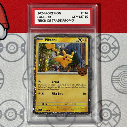 Graded 10 Pikachu 2024 Trick Or Trade Reverse Holo Promo Pokemon Card 018 PAF