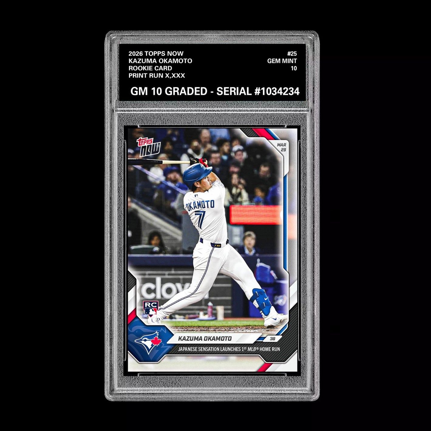 Graded 10 Kazuma Okamoto Rookie Card 25 2026 Topps NOW Toronto Blue Jays PRESALE Baseball