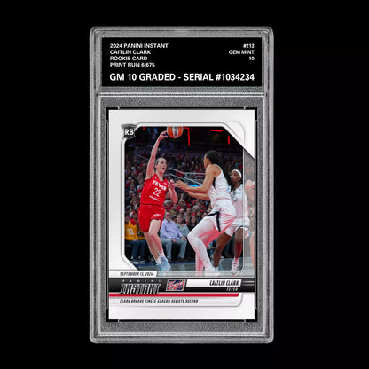 Graded 10 CAITLIN CLARK RC ROOKIE Card 2024 Panini Instant #213 Indiana Fever Basketball