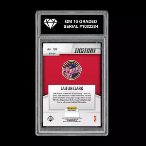 Graded 10 CAITLIN CLARK #198 ROOKIE RC Card 2024 Panini Instant Indiana Fever Basketball