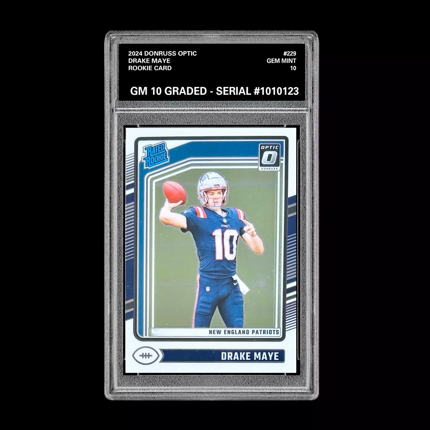 Graded 10 Drake Maye Panini 2024 Donruss Optic Rated Rookie #229 (RC) GEM MT Football