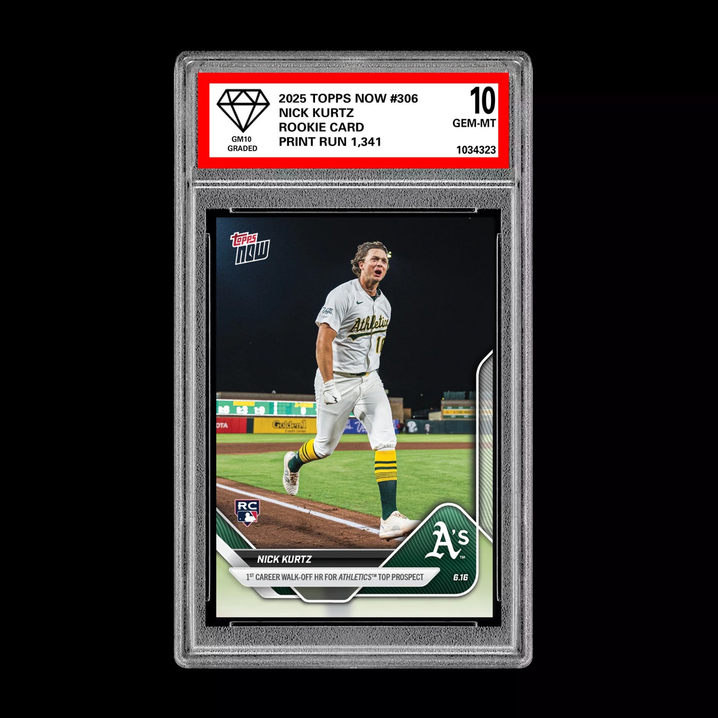 Graded 10 Nick Kurtz - 2025 TOPPS NOW #306 RC Rookie Oakland Athletics Baseball