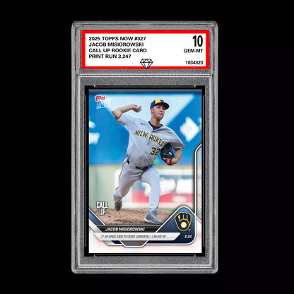 PRESALE Graded 10 Jacob Misiorowski - 2025 TOPPS NOW #327 RC Rookie Call Up Card Baseball